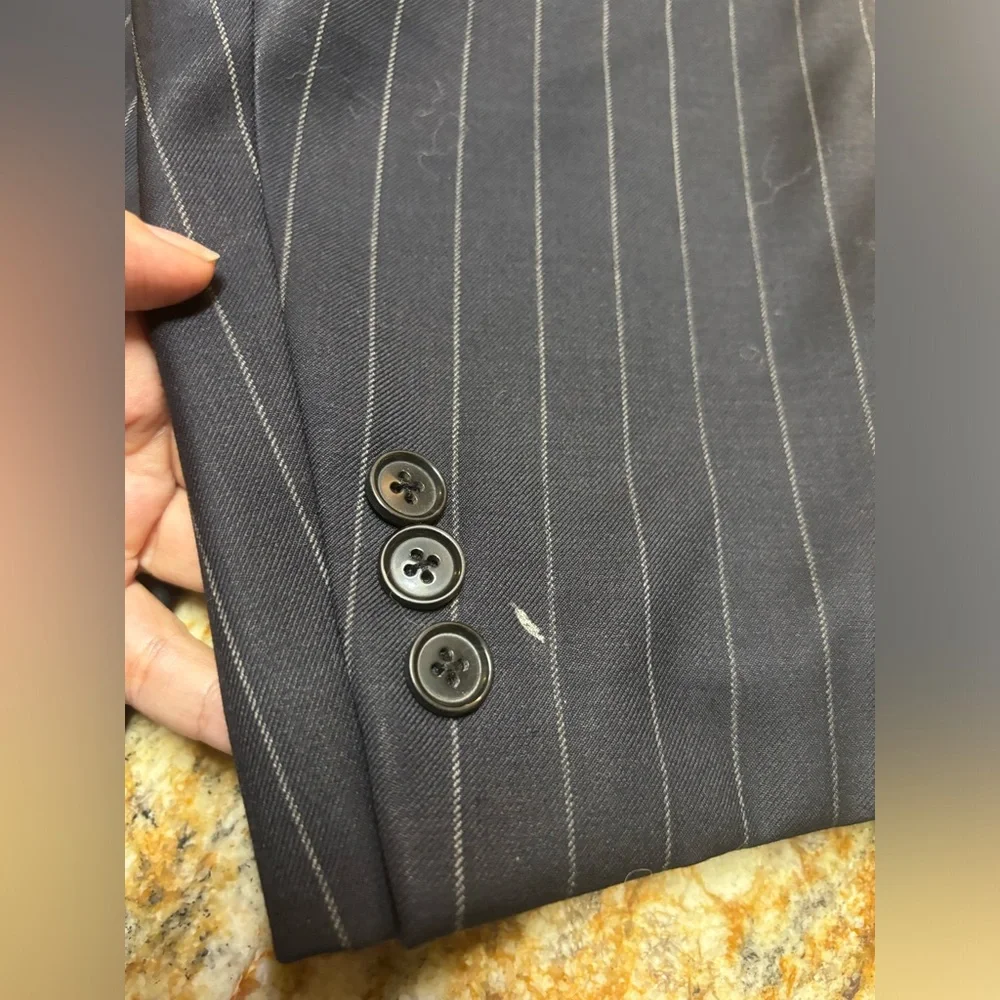 Wool Blazer 2 Button‎ Dark Blue Striped Sz 50R San Tropez Uomo Super 140
